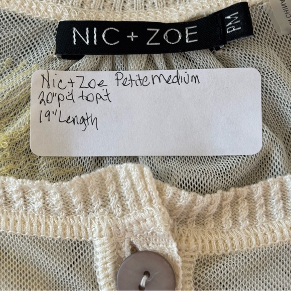 Nic + Zoé Mesh Fan Linen Blend Trim Cardigan Petite Med - Picture 7 of 7